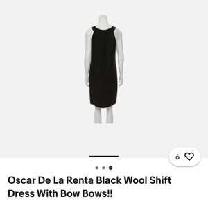 Oscar de La Renta Black Wool Shift Dress with Bows